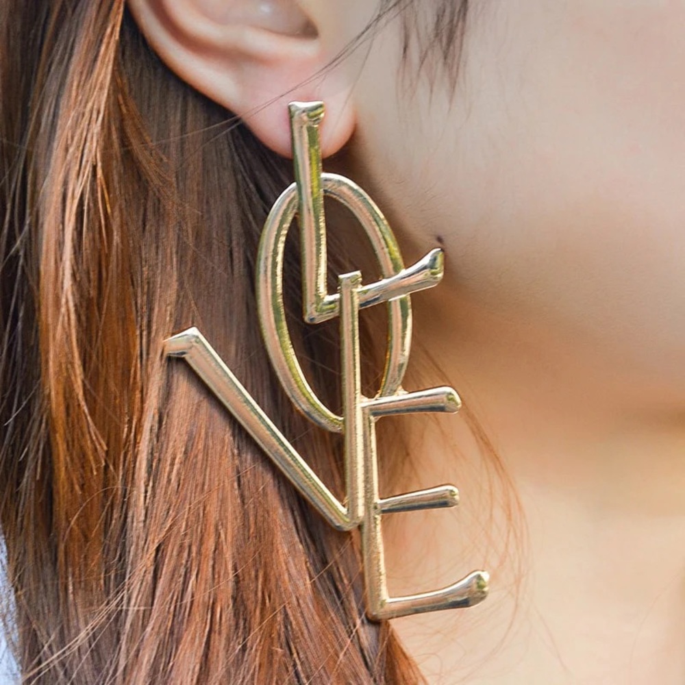 Shiny Gold Long Vertical Love Earrings!